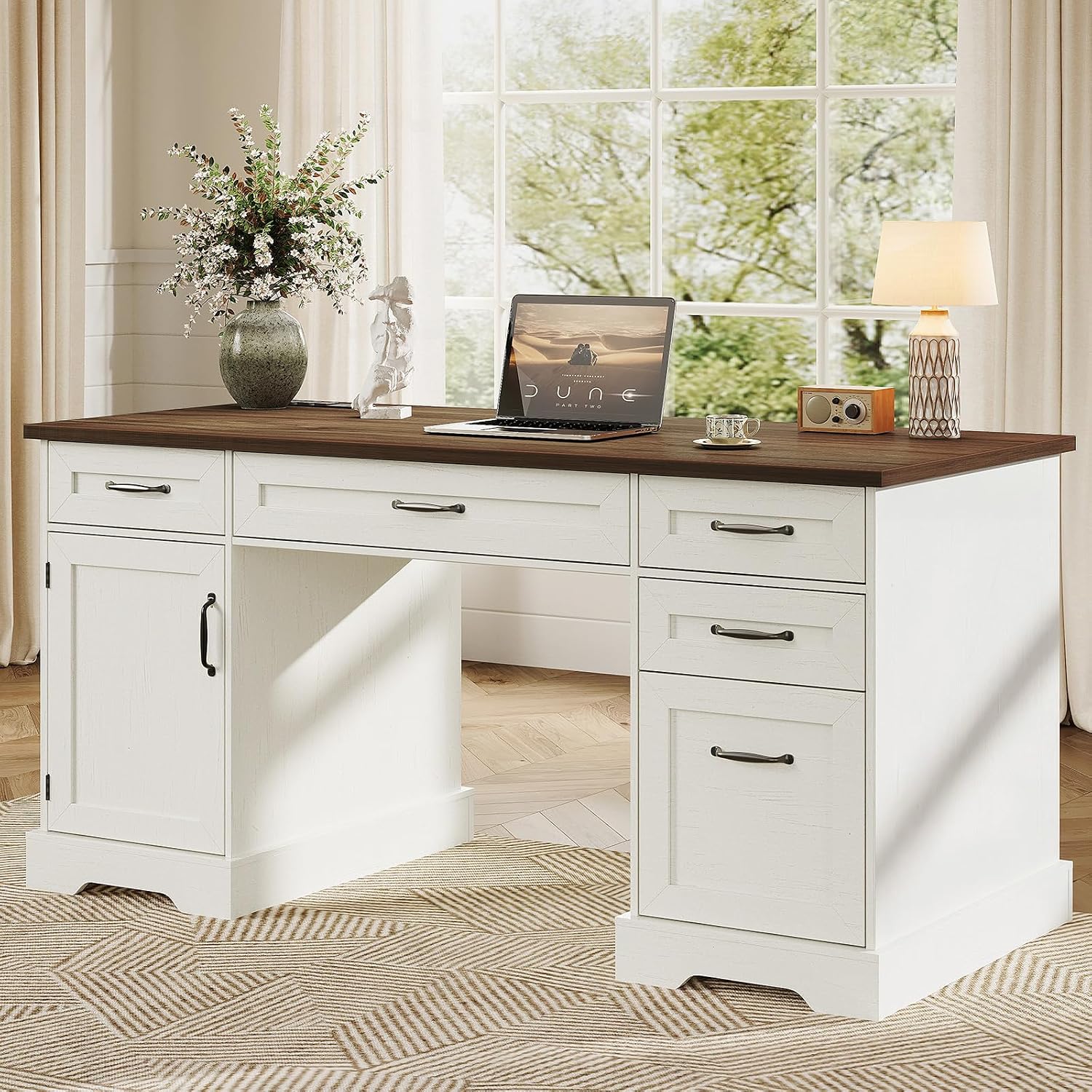 Desk Charging Station - Mesa executiva Farmhouse de 59 polegadas