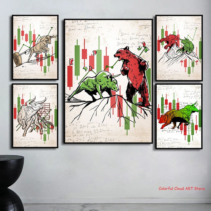 Home Office Marketing - Wall street bull bear mercado lona