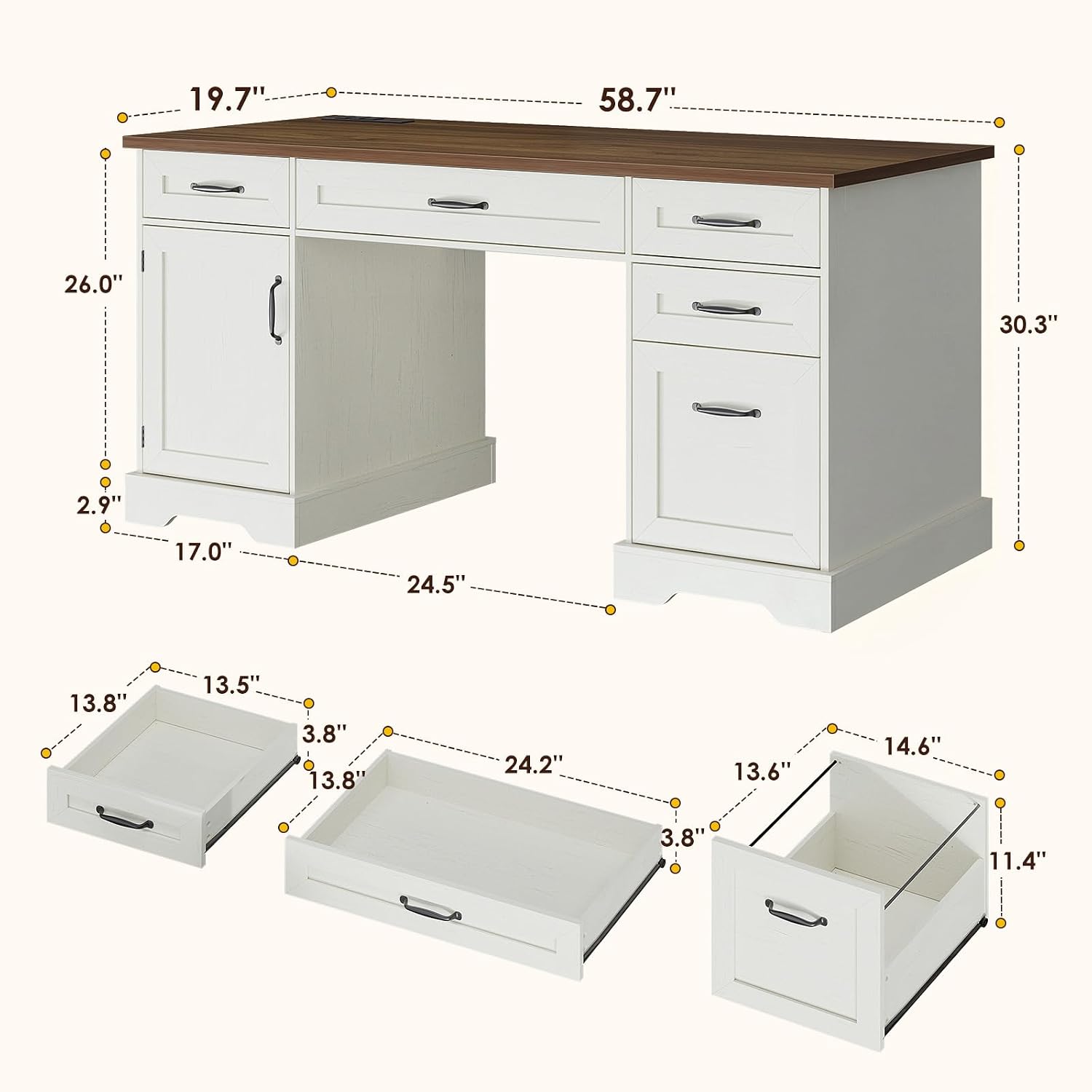 Mesa executiva Farmhouse de 59 - Desk Charging Station avaliação e preço