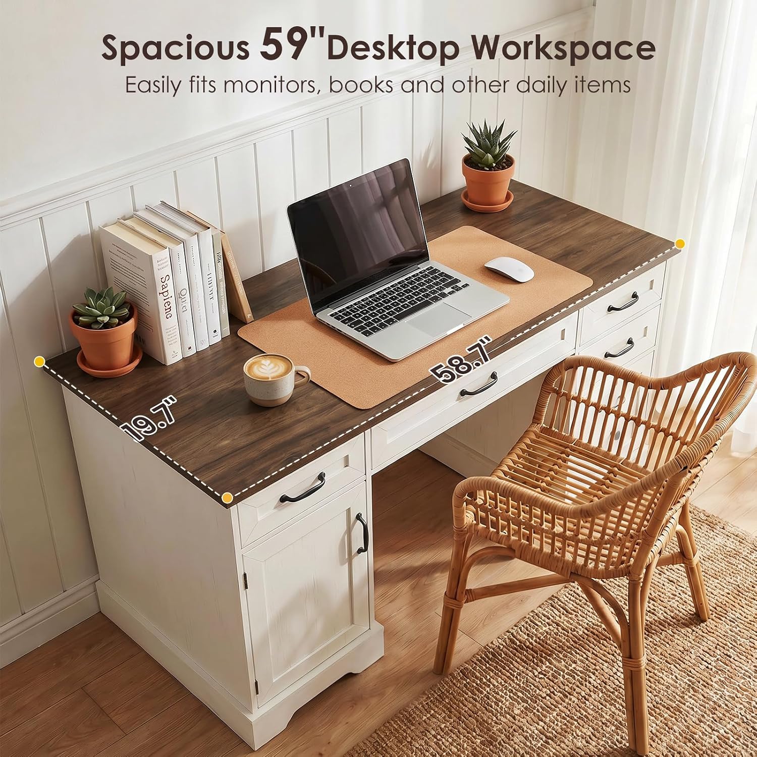 Mesa executiva Farmhouse de 59 - Desk Charging Station avaliação e preço