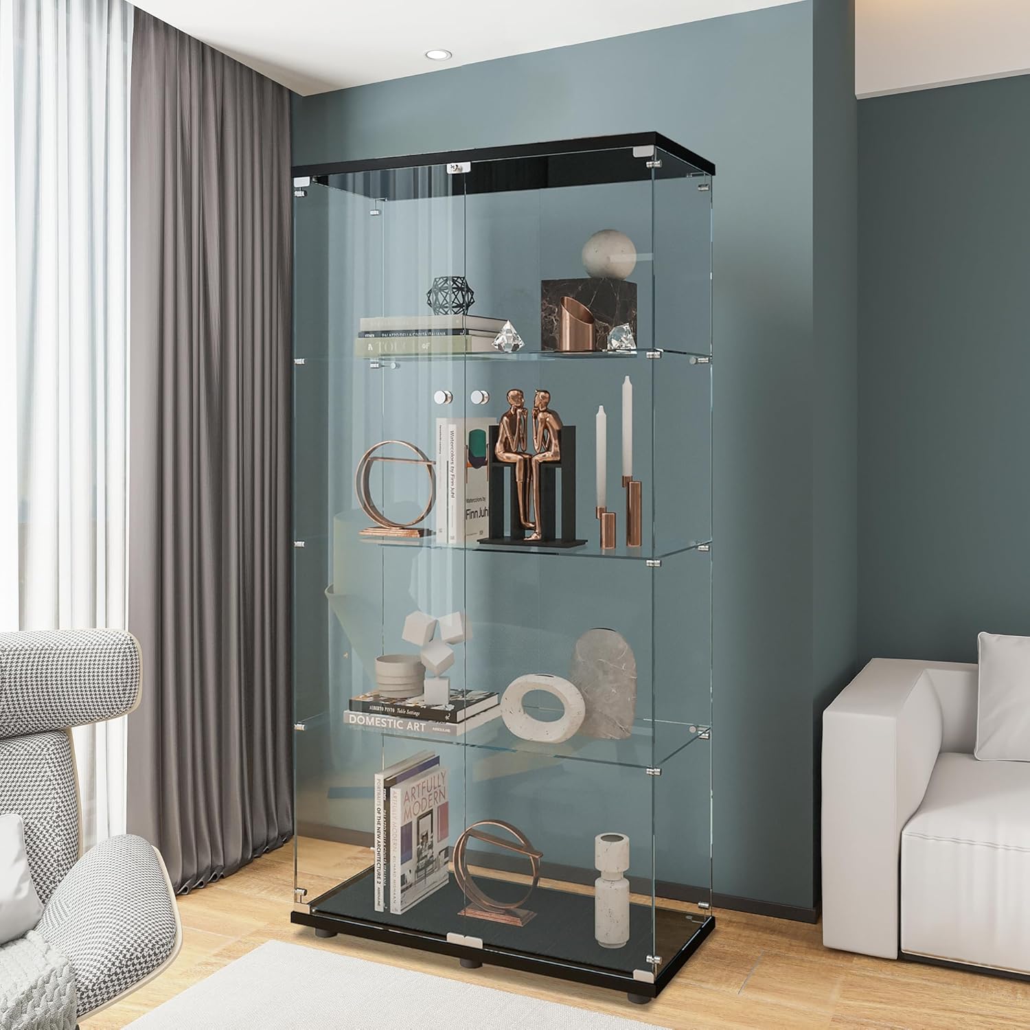 Armário de Vidro com 4 Pratele - Home Office Living Room avaliação e preço
